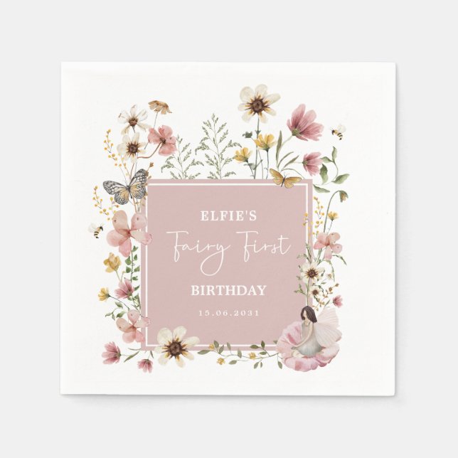 Blush Wildflower Fairy Fairy Girl Birthday Party Napkins (Front)