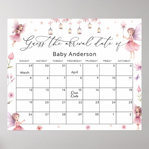 Blush Wildflower Fairy Princess Guess the Due Date Poster