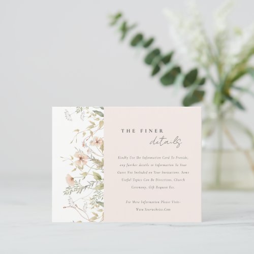 Blush Wildflower Floral Wreath Wedding Details Enclosure Card