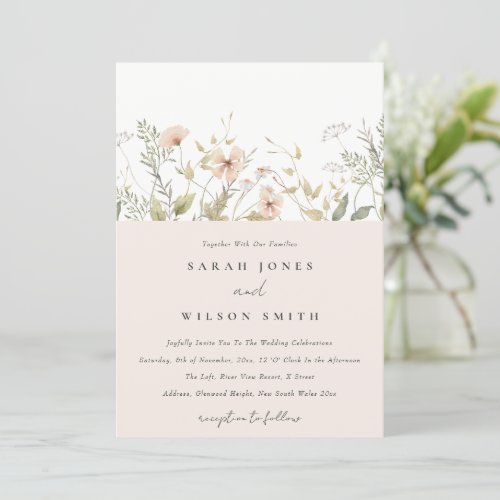 Blush Wildflower Floral Wreath Wedding Invite