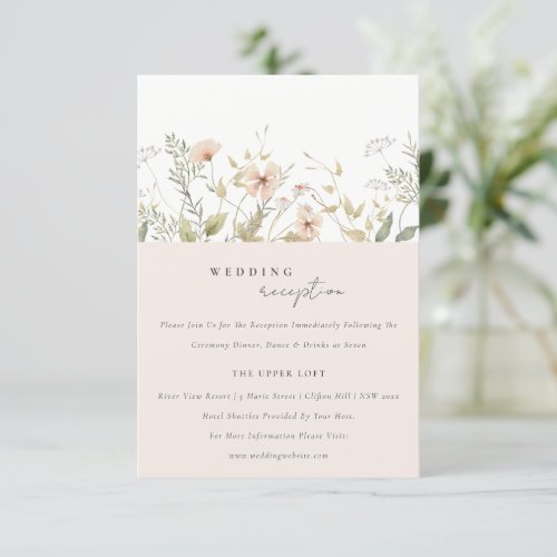 Blush Wildflower Floral Wreath Wedding Reception Enclosure Card