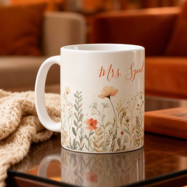 Blush Wildflower Name Teacher Appreciatiion  Coffee Mug (Creator Uploaded)