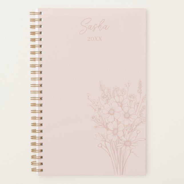Blush Wildflower Personalized Name & Year  Planner (Front)