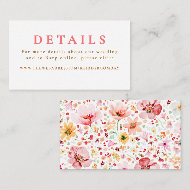 Blush Wildflower Wedding Details  Enclosure Card (Front/Back)