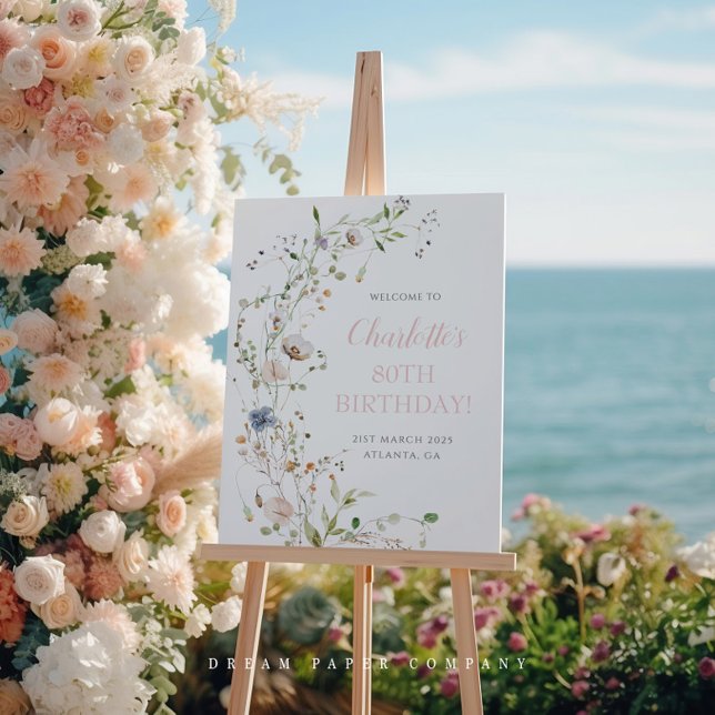 Blush Wildflowers 80th Birthday Welcome Poster (Creator Uploaded)