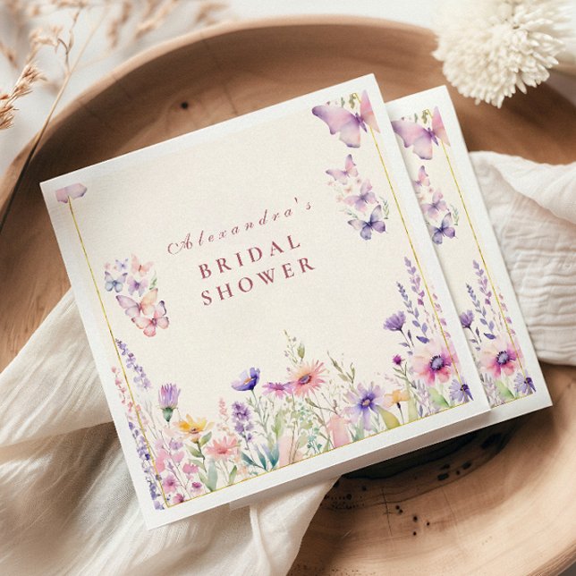 Blush Wildflowers and Butterflies Bridal Shower Napkins (Creator Uploaded)