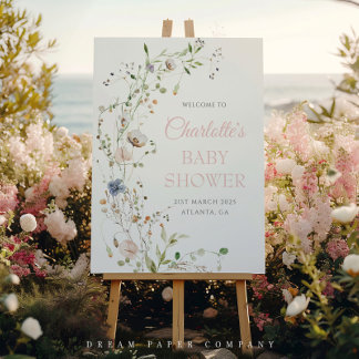 Blush Wildflowers Baby Shower Welcome Poster