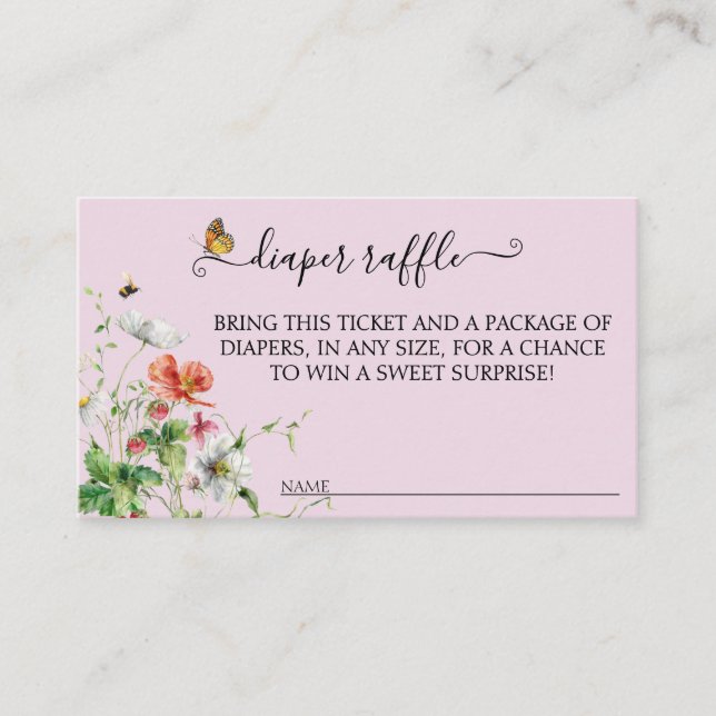 Blush Wildflowers, Bees, Butterfly Diaper Raffle Enclosure Card (Front)