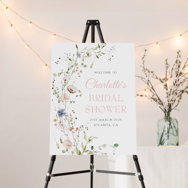 Blush Wildflowers Bridal Shower Welcome Foam Board (In Situ (Stand))