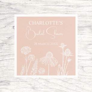 Blush Wildflowers Sketched Floral Bridal Shower  Napkins