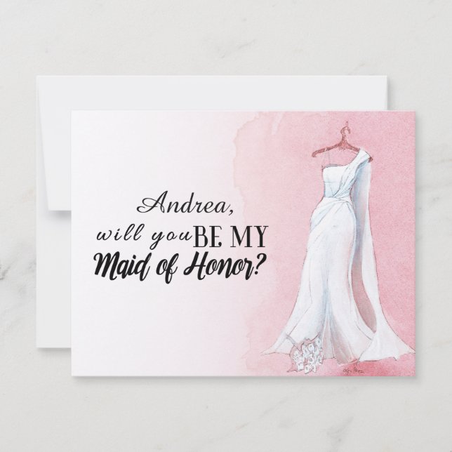 Blush Will you Be my  Maid of Honor Wedding Gown Invitation (Front)