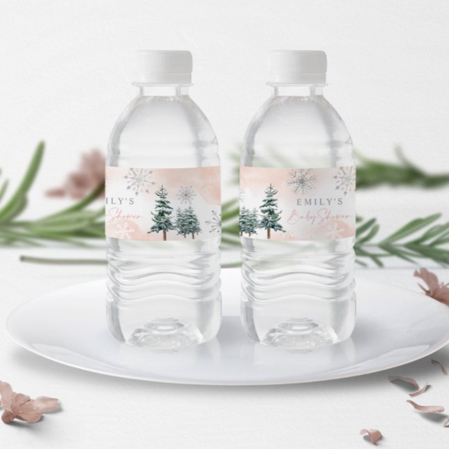 Blush Winter Baby Shower Water Labels (Creator Uploaded)
