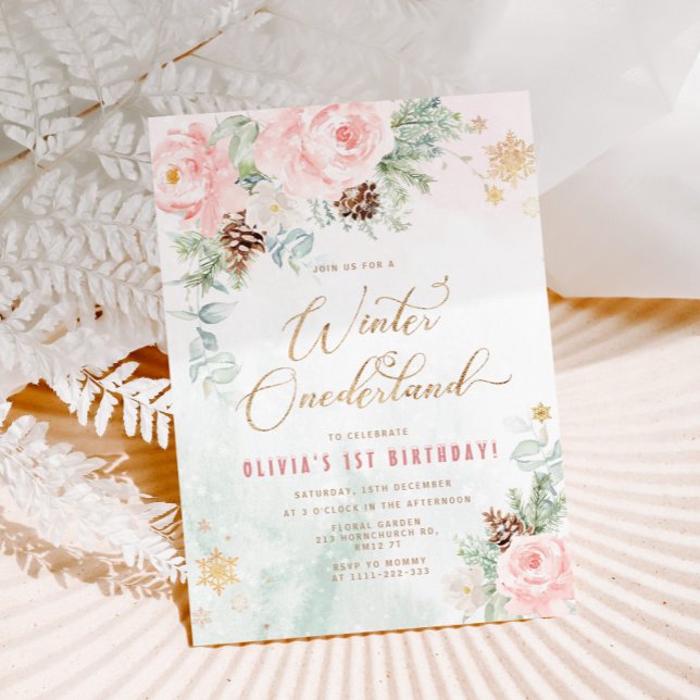 Blush Winter Onederland 1st birthday Invitation (Creator Uploaded)