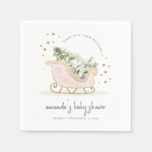 Blush Winter Sleigh Its Cold Outside Baby Shower Napkins
