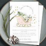 Blush Winter Sleigh Its Cold Outside Baby Shower  Thank You Card<br><div class="desc">Sleigh Winter Baby it's Cold outside Theme Collection.- it's a cute pastel watercolor Illustration of Blush pink gold sleigh filled with Christmas pine tree, gifts and winter berries with classy gold star frame and snowfall in the background. Perfect for your little ones winter birthday party. It’s very easy to customize,...</div>
