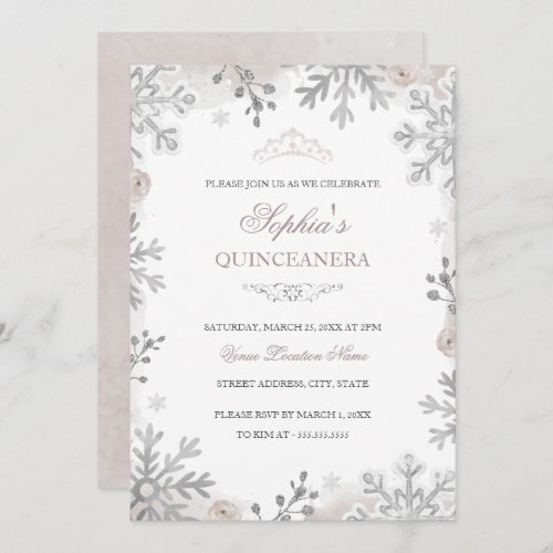 Blush Winter Wonderland Quinceanera Invitation