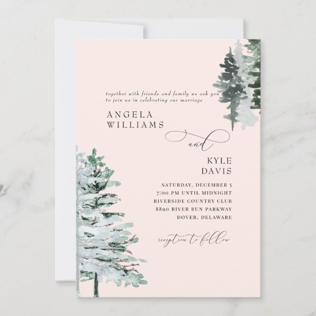  Blush Winter Woodland Wedding Invitation (Front)