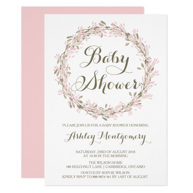 Blush Winter Wreath Baby Shower Invitation