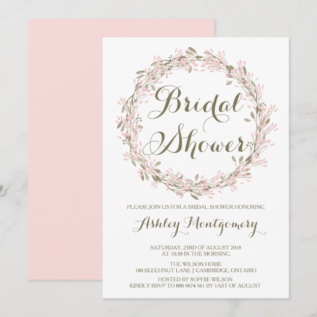 Blush Winter Wreath Bridal Shower Invitation (Front/Back)
