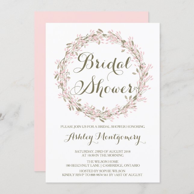 Blush Winter Wreath Bridal Shower Invitation (Front/Back)