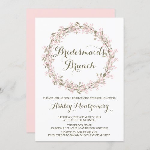 Blush Winter Wreath Bridesmaids Brunch Invitation