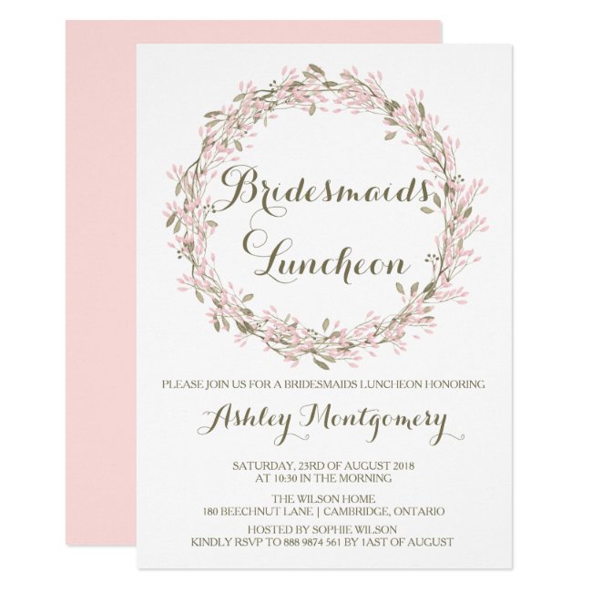 Blush Winter Wreath Bridesmaids Luncheon Invite