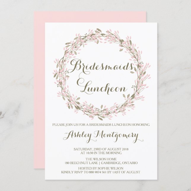 Blush Winter Wreath Bridesmaids Luncheon Invite (Front/Back)