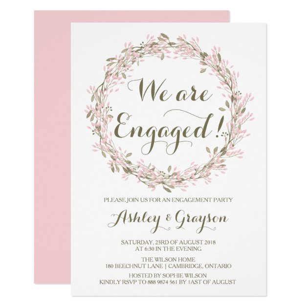 Blush Winter Wreath Engagement Party Invitation