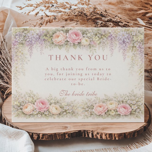 Blush Wisteria And Rose Garden Bridal Shower Thank You Card (Creator Uploaded)