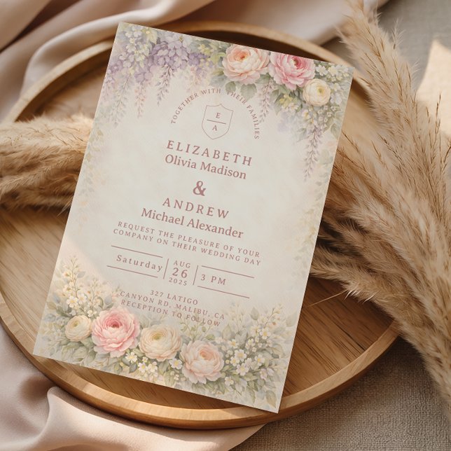 Blush Wisteria Rose Garden Wedding Invitation (Creator Uploaded)