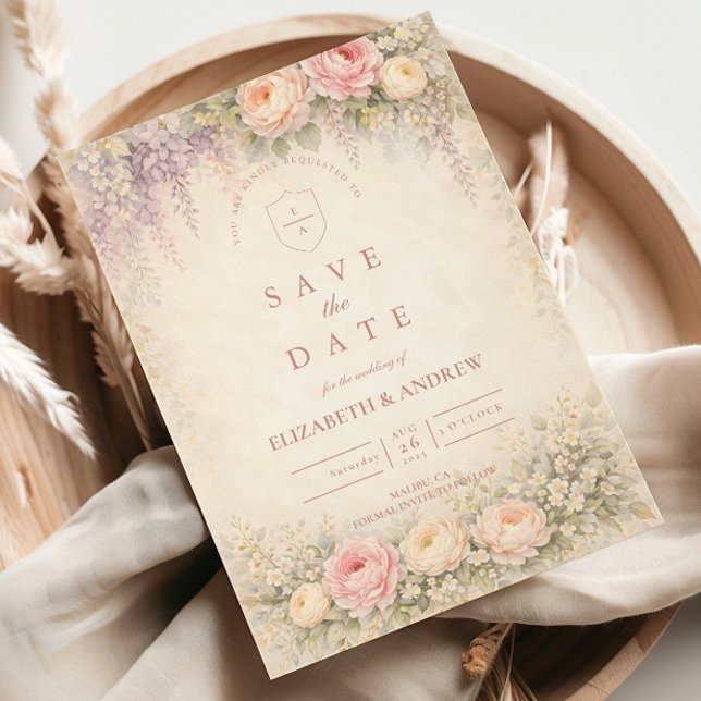 Blush Wisteria Rose Garden Wedding Save The Date (Creator Uploaded)