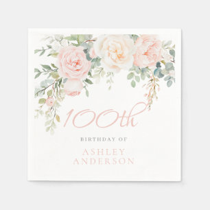 Blush Womans Elegant 100th Birthday Napkins