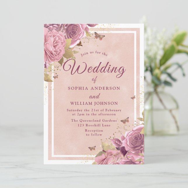Blush Wonderland: Gorgeous Blush Floral Wedding Invitation (Standing Front)