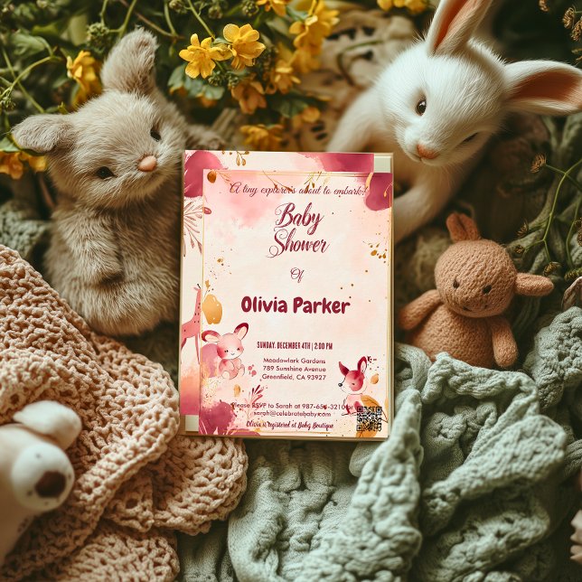 Blush Woodland Baby Shower Invitation with Bunny (Creator Uploaded)