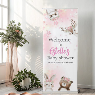 Blush Woodland Boho Baby Girl Welcome Display  Retractable Banner