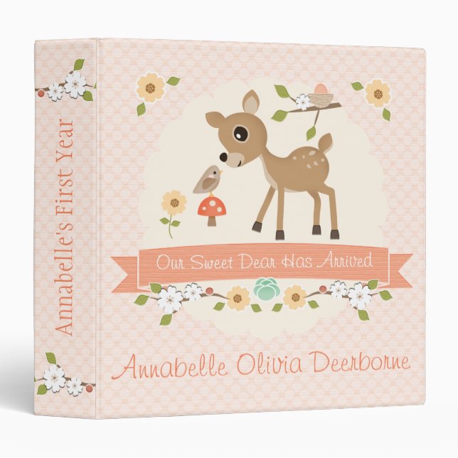 BLUSH WOODLAND DEER BABY PHOTO KEEPSAKE ALBUM BINDER (Front/Spine)