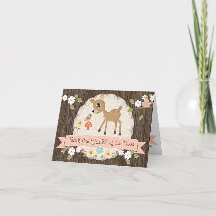 blush woodland deer baby shower thank you card zazzle