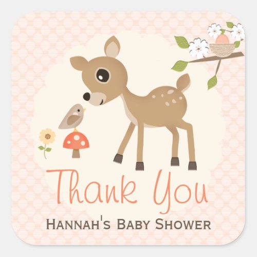 Blush Woodland Deer Baby Shower Thank You Stickers