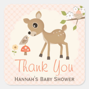 Blush Woodland Deer Baby Shower Thank You Stickers