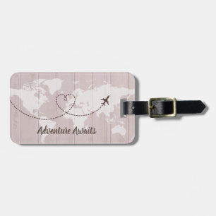 Blush Word Map Adventure Await Luggage Tag