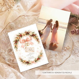 Blush Wreath Newlywed Holiday Photo TLW26 Card