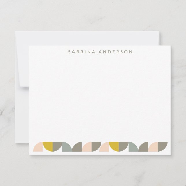 Blush Yellow and Gray Geometric Personalized Flat Note Card (Front)