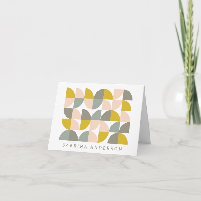 Blush Yellow and Gray Geometric Personalized  Note Card (Front)