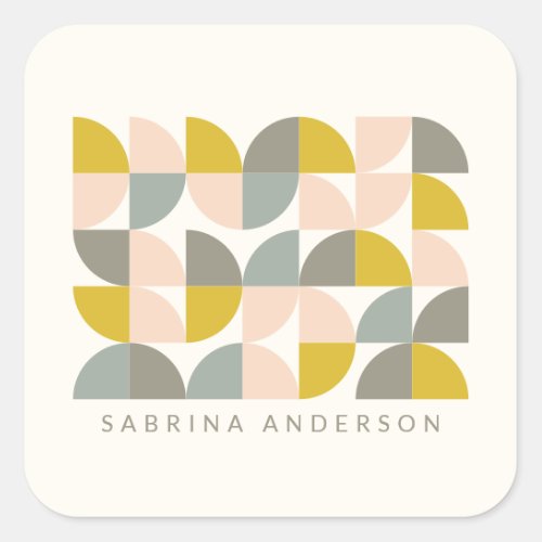 Blush Yellow and Gray Geometric Personalized   Square Sticker