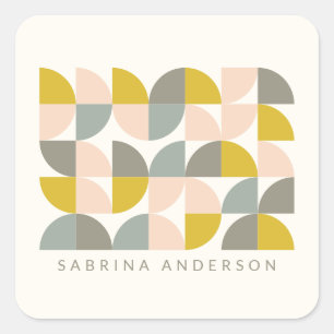 Blush Yellow and Gray Geometric Personalized Square Sticker