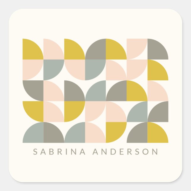 Blush Yellow and Gray Geometric Personalized   Square Sticker (Front)