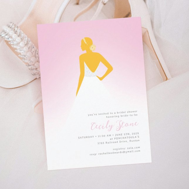 Blush & Yellow Couture Wedding Dress Bridal Shower Invitation (Creator Uploaded)