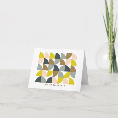 Blush Yellow Gray Geometric Pattern Personalized Note Card