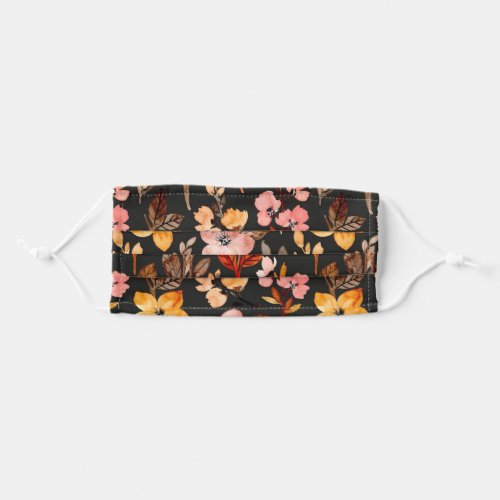 Blush Yellow Wine Fall Autumn Floral Leaves Black  Adult Cloth Face Mask