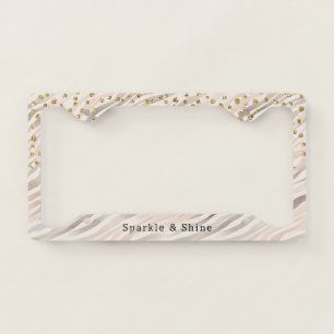 Blush Zebra Animal Glitzy Gold Dots Sparkle License Plate Frame